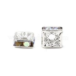 真鍮製ラインストーンスペーサービーズ  グレードA  正方形  ニッケルフリー  銀  クリスタルAB  6x6x3mm  穴：1mm&nbsp;RSB072-02S