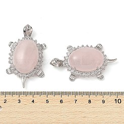 天然石ローズクォーツペンダント  ラックメッキプラチナトーン真鍮カメチャームラインストーン付き  カドミウムフリー＆鉛フリー  48.5x28.5x14mm  穴：7x4mm&nbsp;G-A095-04P-02