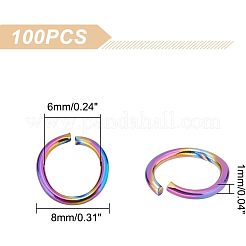 100Pcs Ion Plating(IP) Rainbow Color 304 Stainless Steel Open Jump Rings&nbsp;STAS-UN0039-09
