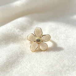 女性用304ステンレススチール製エナメルカフオープンリング  花  ゴールドカラー  フローラルホワイト  18mm&nbsp;WGC5819-01