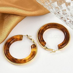 女性用304ステンレスフープピアス  リング  樹脂と  チョコレート  42mm&nbsp;EJEW-B113-02G-03