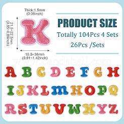 104Pcs 4 Sets Letter A~Z Embroider Thread Cloth on/Sew On Patches&nbsp;PATC-TA0001-41