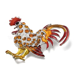 ルースターエナメルピン  バックパックの服のための合金ラインストーンブローチ  ゴールデンロッド  60x64mm&nbsp;JEWB-V001-01B