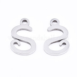 変色しない201ステンレススチールチャーム  レーザー切断  アルファベット  ステンレス鋼色  文字.s  12x7x1mm  穴：1.4mm&nbsp;STAS-T044-217P-S