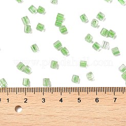 ガラスシードビーズ  透明な光沢のあるガラス  角穴  正方形  ライムグリーン  4x4x4mm  穴：1.2mm  222個/ 20g&nbsp;X1-SEED-H002-F-1111