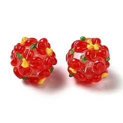 手作りランプワークビーズ  花  レッド  11~13mm  穴：1.2mm&nbsp;LAMP-B025-03A-09