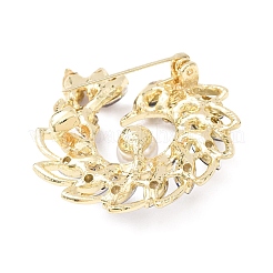 合金ラインストーンラペルピンブローチ  花  プラスチックパール付き  ゴールドカラー  カラフル  43x38mm&nbsp;RB-CBA1388-02G