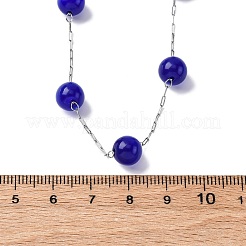 304 Stainless Steel Cat Eye Round Beads Handmade Chain Necklaces for Women&nbsp;NJEW-C073-01P-02