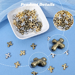80 個 4 色の合金ビーズ  カドミウムフリー＆鉛フリー  クロス  ミックスカラー  14x12.5x4mm  穴：2mm  20個/カラー&nbsp;TIBEB-SP0001-13