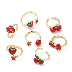 Fruit Theme Brass Enamel Open Cuff Rings for Women&nbsp;RJEW-U057-02G