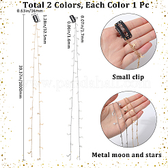 2Pcs 2 Colors Metal Hair Chain with Moon & Star Charms and Iron Hair Combs Clips&nbsp;OHAR-GF0001-35