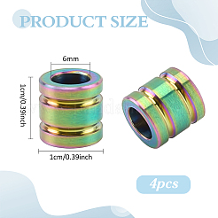 チタン合金パラシュートロープヨーロピアンビーズ4個  大穴ビーズ  溝付き柱  虹色  10x10mm  穴：6mm&nbsp;FIND-FG0005-43RC