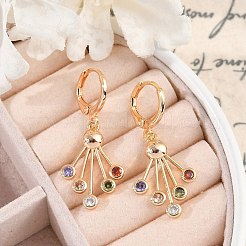 真鍮マイクロパヴェキュービックジルコニアフレンチフックピアス  ラックめっき  長持ちメッキ  鉛フリー＆カドミウムフリー  花  ゴールドカラー  35.5x15mm&nbsp;EJEW-K300-10G