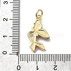 October Breast Cancer Pink Awareness Ribbon Brass Enamel Pendants&nbsp;KK-G525-10G-03