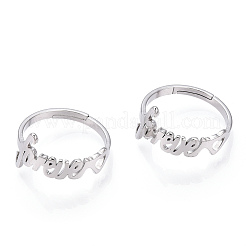 変色しない 304 ステンレススチール製ハートと「forever」の文字の調節可能なリング  バレンタインデー用のワイドバンドリング  ステンレス鋼色  usサイズ6 1/2(16.9mm)&nbsp;RJEW-T027-05P