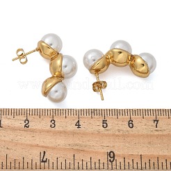 304ステンレススチールラウンドスタッドピアス  プラスチックパール付き  イオンプレーティング（ip）  ゴールドカラー  29x10.5mm&nbsp;EJEW-L287-065G