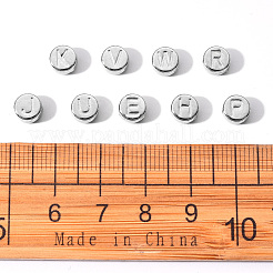 CCBプラスチックビーズ  ランダムな混合文字でフラットラウンド  プラチナ  7x4mm  穴：1.4mm  約100個/袋&nbsp;CCB-YW0001-01P