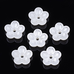 5花弁ABSプラスチックパール調ビーズキャップ  花  乳白色  10.5x11x3mm  穴：1.5mm&nbsp;OACR-S020-21