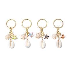 Synthetic Turquoise with Natural Mixed Cowrie Shell Keychain&nbsp;KEYC-JKC01266