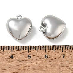 真鍮チャーム  ハートチャーム  プラチナ  17x16x8mm  穴：1.6~1.8mm&nbsp;KK-CBAD851-03P-02