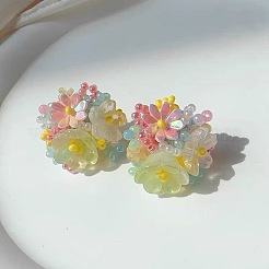 花のガラスとプラスチックのスタッドピアス  カラフル  25x20mm&nbsp;FS-WG119A6-03