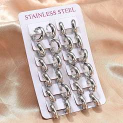 201 ステンレススチールフープピアス  304ステンレスピン付き  PVD真空メッキ  長持ちメッキ  リング形状  ステンレス鋼色  17x5mm&nbsp;EJEW-D354-21P-02