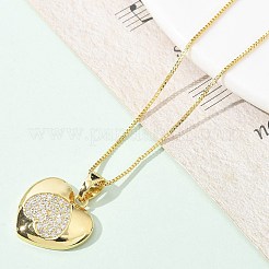 Brass Micro Pave Clear Cubic Zirconia Pendant Necklaces for Women&nbsp;LS-NJEW-M084-02G-03
