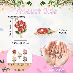 バレルメッキ合金ペンダント20個  エナメルとラインストーン付き  カドミウムフリー＆ニッケルフリー＆鉛フリー  花  ライトゴールド  ミックスカラー  18.5x11.5x2.5mm  穴：1.6mm&nbsp;ENAM-YW0006-58