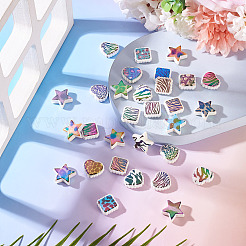30個 3スタイル 虹色の虹色プリント不透明アクリルビーズ  混合スタイル  混合図形  19.5~22x22~23.5x6~8mm  穴：2.5~3mm  10個/スタイル&nbsp;OACR-TA0004-52C