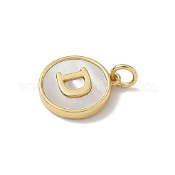 Brass Pave Natural Shell Flat Round with Letter Charms&nbsp;KK-Z115-13G-D