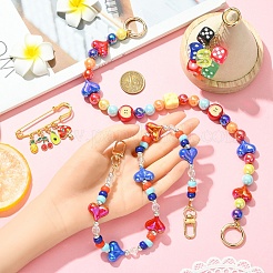4Pcs Acrylic & Plastic & Resin Bead Heart Apple Bag Extender Chains and Steel Dice Brooches&nbsp;HJEW-YW00110