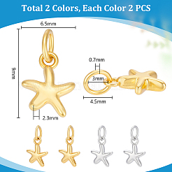 4個 2色 925スターリングシルバースターチャーム  丸カン付き  プラチナ·ゴールデン  9x6.5x2.3mm  穴：3mm  2個/カラー&nbsp;STER-PH0004-90