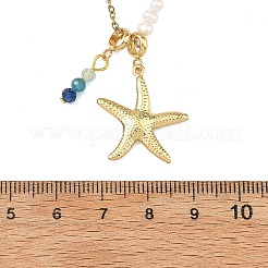 ステンレススチールに天然石をミックスしたペンダントネックレス  ヒトデのチャーム  ジャガイモの天然養殖淡水真珠  ゴールドカラー  ゴールドカラー  15.87インチ（40.3cm）&nbsp;NJEW-JN06652