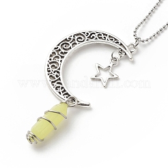 Natural Lemon Jade Bullet with Alloy Moon and Star Pendant Necklace&nbsp;NJEW-JN03912-03