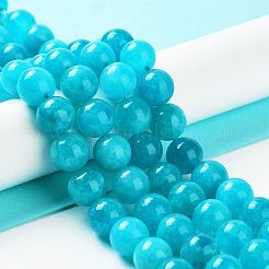 天然の天然翡翠ビーズ連売りを染めた  ラウンド  ディープスカイブルー  10mm  穴：1.2mm  約19個/連  7.09インチ（18cm）&nbsp;G-G021-02C-02