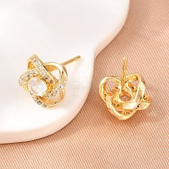 真鍮製 マイクロパヴェ キュービックジルコニア スタッドピアス 女性用  花  カドミウムフリー＆鉛フリー  長持ちメッキ  ラックめっき  18KGP本金メッキ  透明  10x10mm&nbsp;KK-A305-10G-04