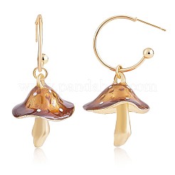エナメル マッシュルーム ダングル スタッド ピアス  女性用金メッキ合金ハーフフープピアス  ブラウン  47x24.5mm  ピン：0.7mm&nbsp;JE987E