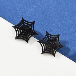 304ステンレススチール製スパイダーウェブスタッドピアス  女性のためのハロウィンジュエリー  電気泳動黒  11x9.5mm  ピン：0.8mm&nbsp;EJEW-G294-01EB
