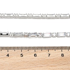 Brass Pave Clear Cubic Zirconia Rectangle & Flat Round Link Bracelets&nbsp;BJEW-YWC0002-02A