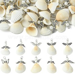 50Pcs 10 Styles Shell & Alloy Pendants&nbsp;PALLOY-CJ00044