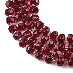 透明ガラスビーズ連売り  ロンデル  多面カット  暗赤色  5.5x4mm  穴：1.2mm  約99~103個/連  56~63cm&nbsp;GLAA-P076-01A-04
