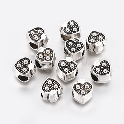 合金ヨーロピアンビーズ  大穴ビーズ  ハート  アンティークシルバー  11x9.5x7.5mm  穴：4.5mm&nbsp;PALLOY-E566-25AS