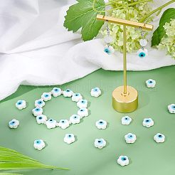 手作りナザールボンジュウランプワークビーズ連売り  花  ホワイト  11~11.5x12x4.5~5.5mm  穴：1.2mm  約32~33個/連  14.17~14.57インチ（36~37cm）  1連売り/箱&nbsp;LAMP-FH0001-11