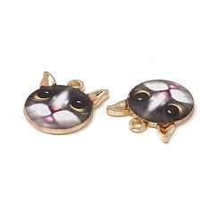 メッキ合金エナメルチャームラック  ライトゴールド  猫の頭のチャーム  ミックスカラー  20x18x2.5mm  穴：2mm&nbsp;X-ENAM-K050-02