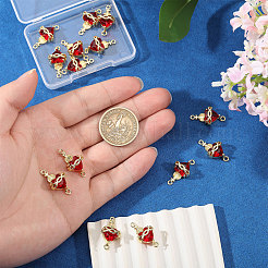 14Pcs Brass with Glass Dark Red Sacred Heart Connector Charms&nbsp;KK-CA0003-85