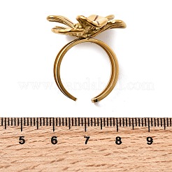 304ステンレススチールオープンカフリング  花  イオンプレーティング（ip）  18KGP本金メッキ  25x24mm  内径: 調節可能&nbsp;RJEW-K248-20G