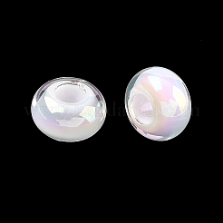 UVメッキ透明樹脂ヨーロピアンビーズ  大穴ビーズ  虹色の  ロンデル  ホワイト  8x13.5mm  穴：5.5mm&nbsp;RE-CBAFF00-01C