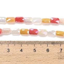 電気メッキガラスビーズセット  長方形  多面カット  サンゴ  7x4x3mm  穴：0.8mm  約60~61個/連  15.75''~16.02''（40~40.7センチメートル）&nbsp;EGLA-P068-01A-10