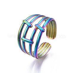 304ステンレススチール中空ワイドカフリング  女性のためのレインボーカラーオープンリング  usサイズ8 3/4(18.7mm)&nbsp;RJEW-N038-103