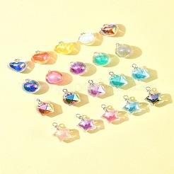 32個 4スタイル ABカラー樹脂ペンダント  プラチナメッキ合金ループ付きボールインボールチャーム  ミックスカラー  19~21.5x15~18x14~15.5mm  穴：2mm&nbsp;RESI-FS0001-84